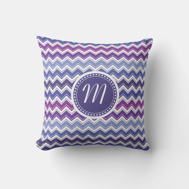 Chevron Tribal ZigZag Pattern in Blue and Purple Cushion (Front)