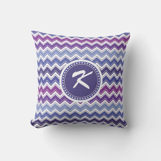 Chevron Tribal ZigZag Pattern in Blue and Purple Cushion (Front)