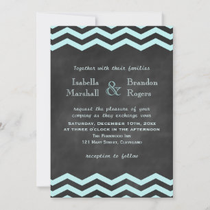Chevron Turquoise Chalkboard Wedding Invitation