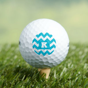 Chevron Turquoise White Initial Personalise Golf Balls