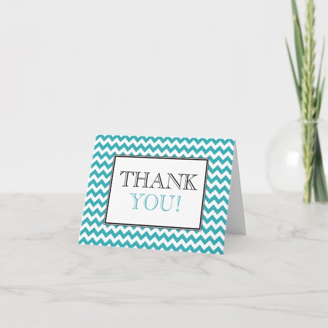 Chevron Turquoise & White Thank You Card (Front)