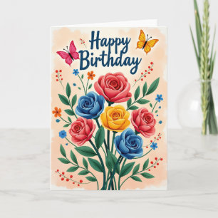 Chevron Vibrant Flowers Card