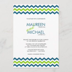 Chevron Wedding ZigZag Blue and Lime Invitations