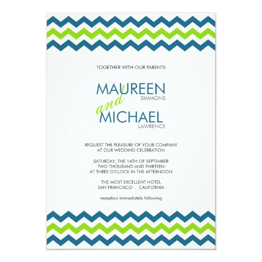 Chevron Wedding ZigZag Blue and Lime Invitations