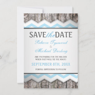 Chevron & Wood Rustic Save the Date Announcements
