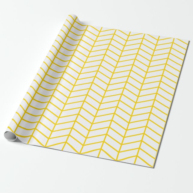 Chevron Wrapping Paper - Golden Yellow on White XL (Unrolled)