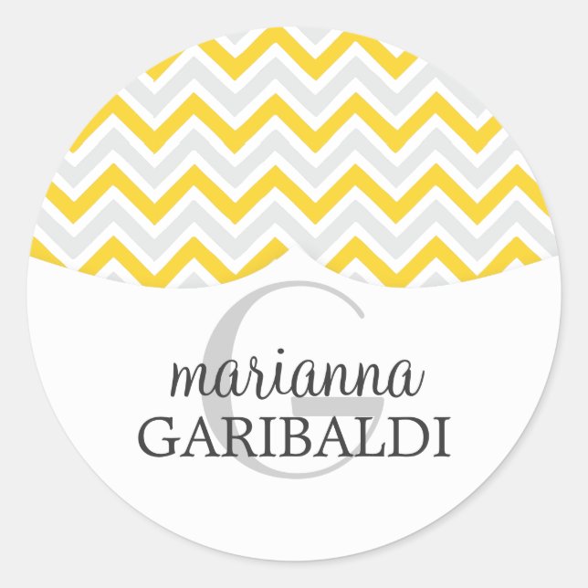 Chevron Yellow and Modern Personalised Classic Round Sticker (Front)