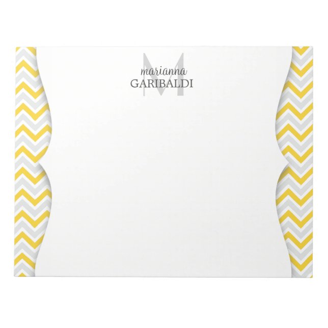 Chevron Yellow and Modern Personalised Notepad (Front)
