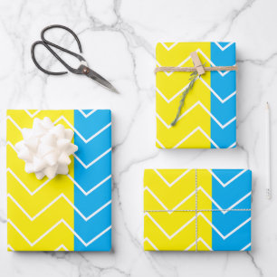 Chevron Yellow Blue White Chevron Pattern Wrapping Paper Sheet