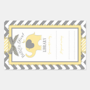 Chevron Yellow Elephant Book Plate Label