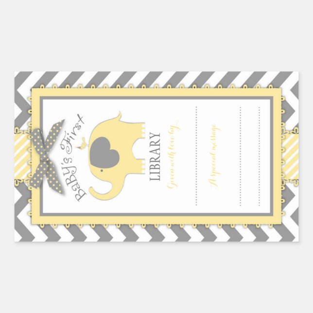 Chevron Yellow Elephant Book Plate Label (Front)