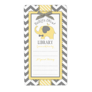 Chevron Yellow Elephant Bow-tie Book Plate Label