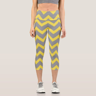 Chevron yellow grey pattern lines stripes capri leggings