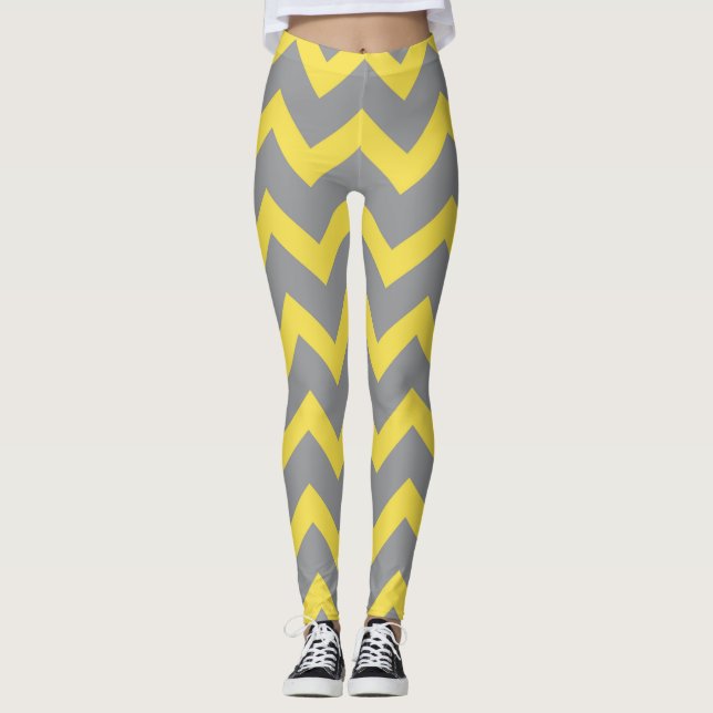 Chevron yellow grey pattern lines stripes leggings (Front)