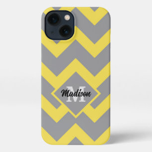 Chevron yellow grey pattern lines stripes Monogram iPhone 13 Case