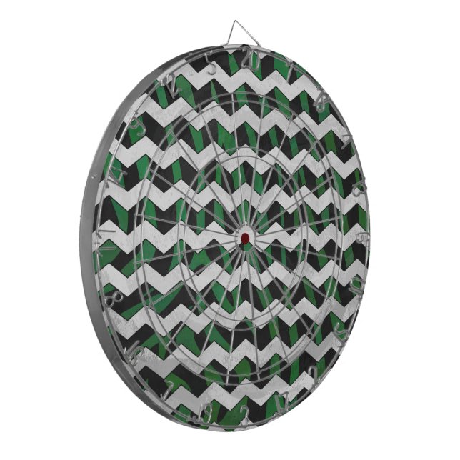 Chevron Zebra Black and Green Print Dartboard (Front Left)