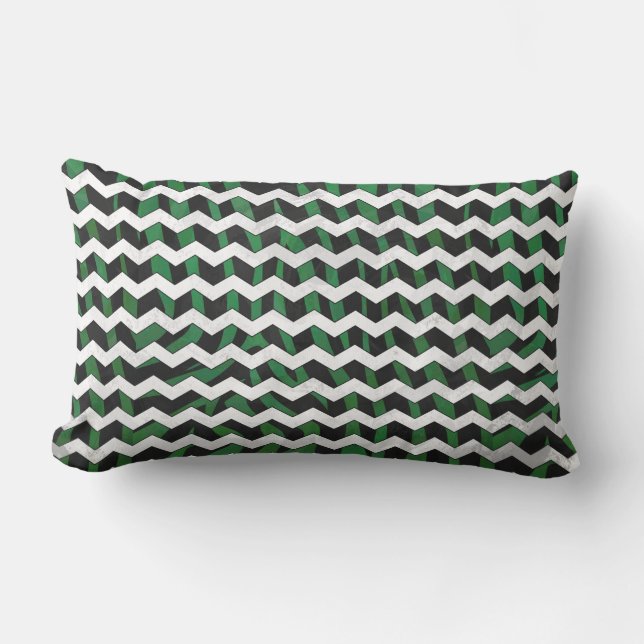 Chevron Zebra Black and Green Print Lumbar Cushion (Front)
