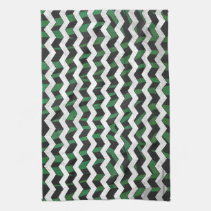 Chevron Zebra Black and Green Print Tea Towel