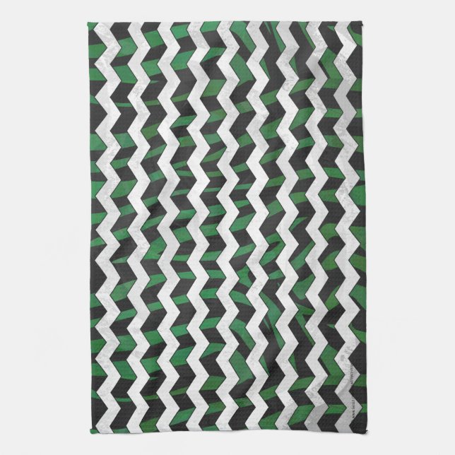 Chevron Zebra Black and Green Print Tea Towel (Vertical)