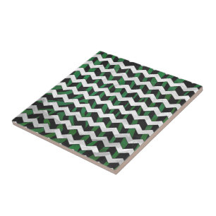 Chevron Zebra Black and Green Print Tile