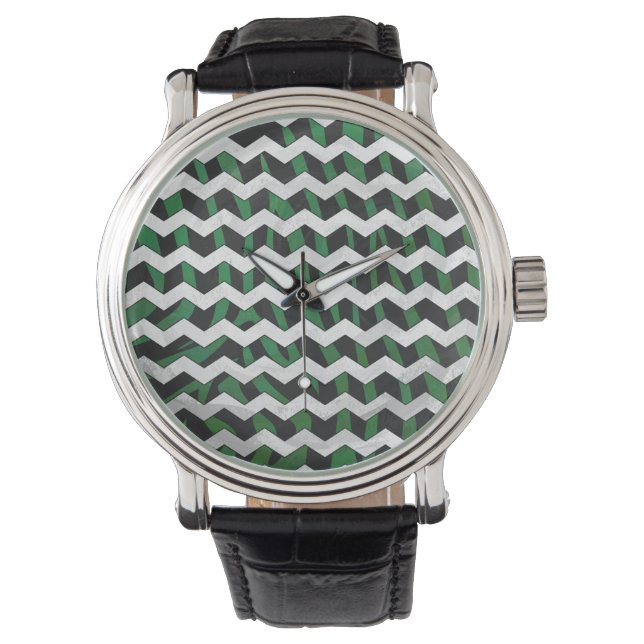 Chevron Zebra Black and Green Print Watch (Front)