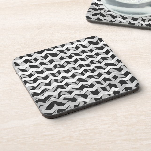 Chevron Zebra Black and Grey Coaster (Left Side)