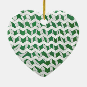 Chevron Zebra Green and White Print Ceramic Ornament