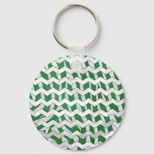 Chevron Zebra Green and White Print Key Ring