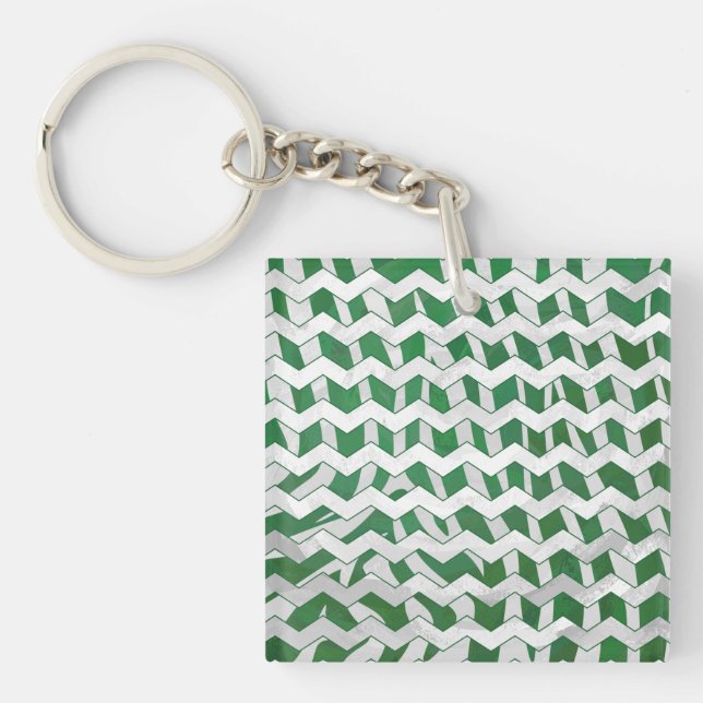 Chevron Zebra Green and White Print Key Ring (Front)