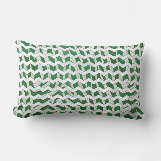 Chevron Zebra Green and White Print Lumbar Cushion (Front)