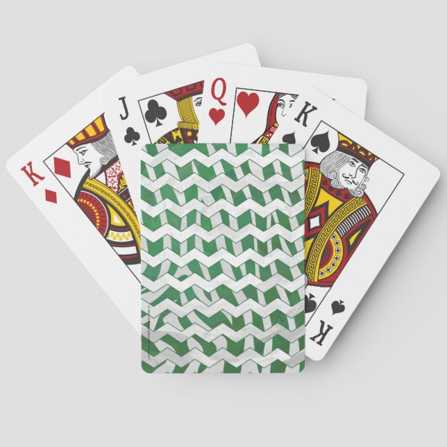 Chevron Zebra Green and White Print Playing Cards (Back)