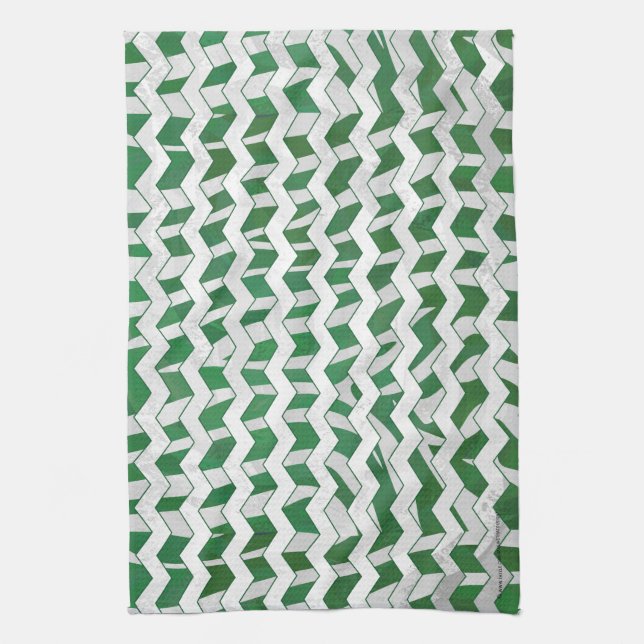 Chevron Zebra Green and White Print Tea Towel (Vertical)