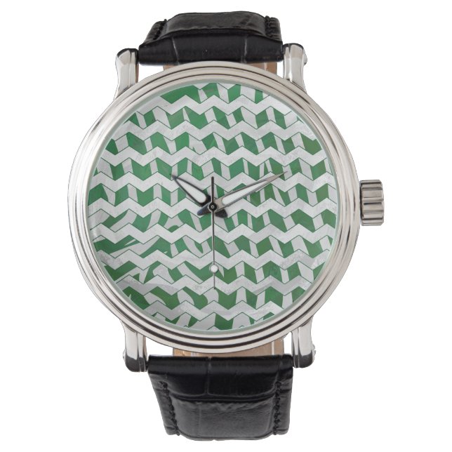 Chevron Zebra Green and White Print Watch (Front)