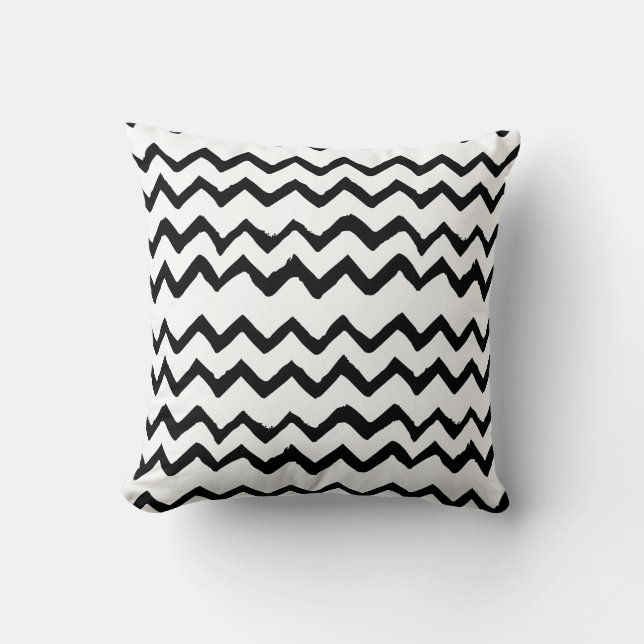 Chevron / Zig Zag Lines Black and White Cushion (Front)