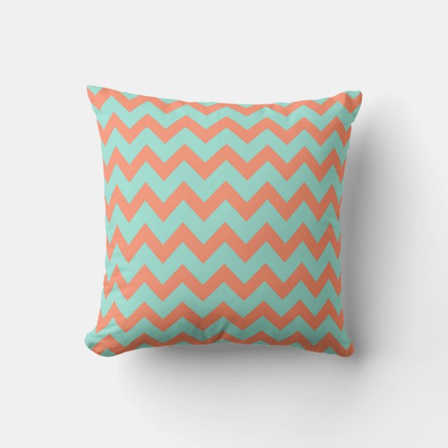 Chevron Zig Zag Pastel Mint Peach 90s Preppy  Cushion (Front)
