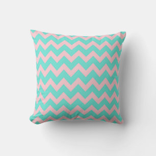 Chevron Zig Zag Pastel Mint Pink 90s Preppy Cushion