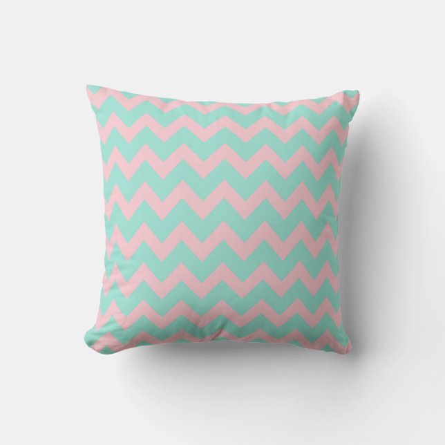 Chevron Zig Zag Pastel Mint Pink 90s Preppy    Cushion (Front)