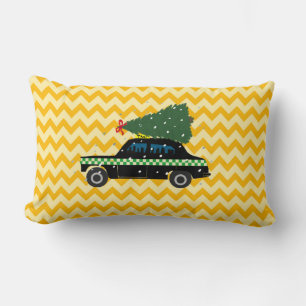 Chevron Zig Zag Pastel Yellow Taxi Christmas Lumbar Cushion