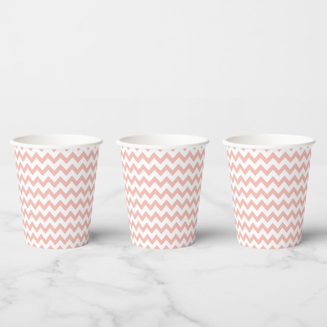 Chevron Zig Zag Pattern Sand Rose White Scandi   Paper Cups (Multi)
