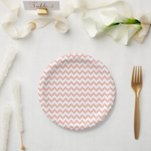 Chevron Zig Zag Pattern Sand Rose White Scandi   Paper Plate
