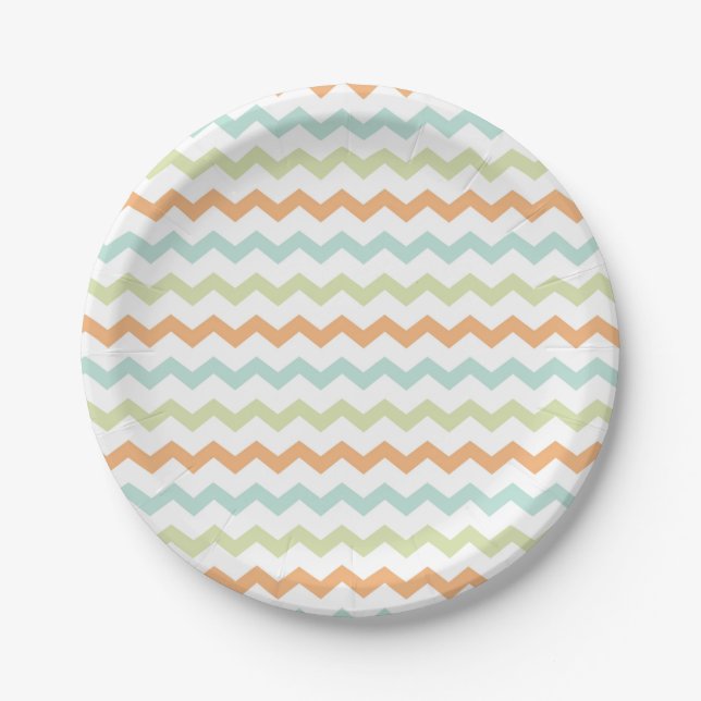 Chevron Zig Zag Turquoise Blue Green Orange  Paper Plate (Front)