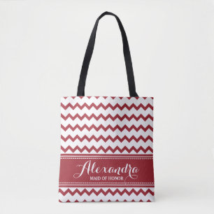 Chevron Zig Zag Wedding Party Tote (maroon) Bag