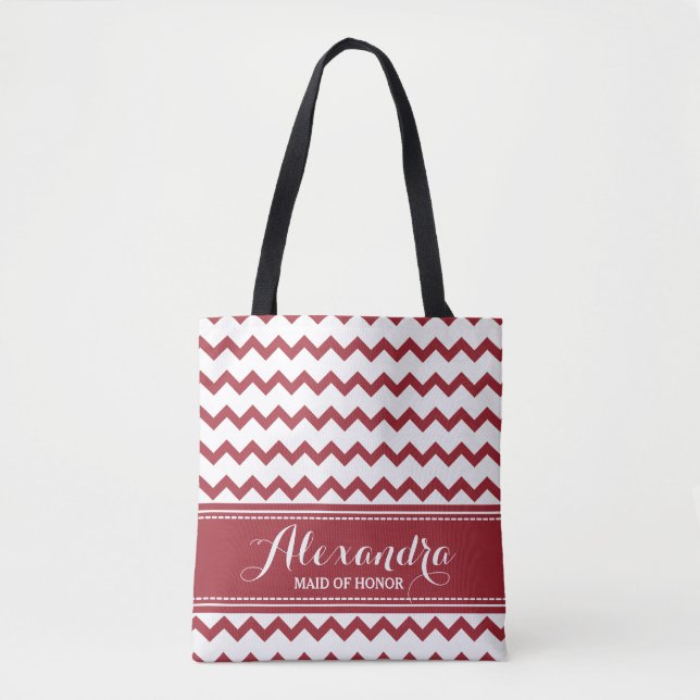Chevron Zig Zag Wedding Party Tote (maroon) Bag (Front)