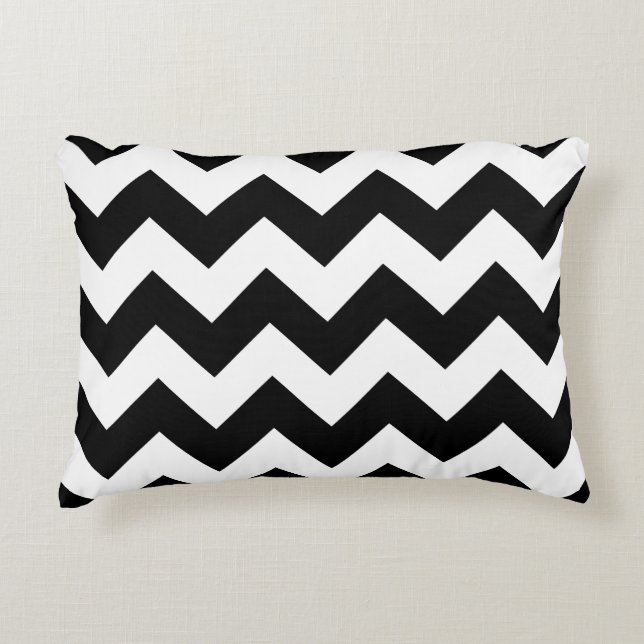 Chevron Zigzag Accent Pillow - Black and White (Front)