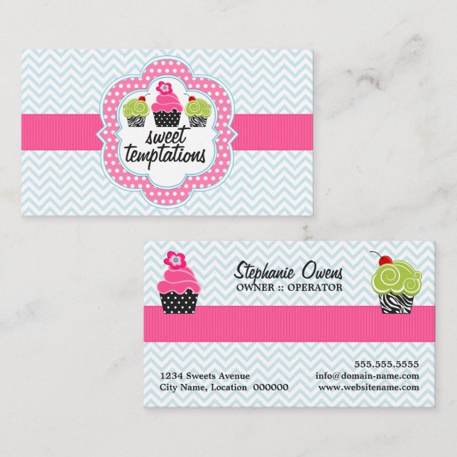Chevron Zigzag Cupcake Bakery Business Card (Front/Back)