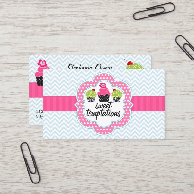 Chevron Zigzag Cupcake Bakery Business Card (Front/Back In Situ)