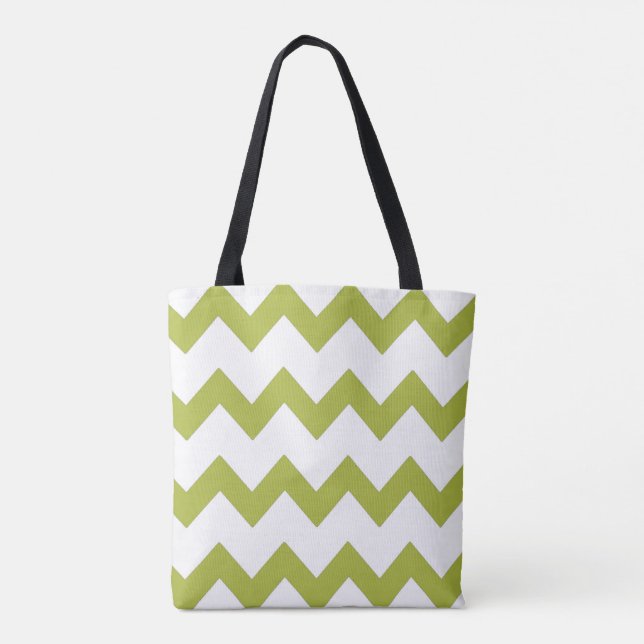 Chevron zigzag design green white tote bag (Back)