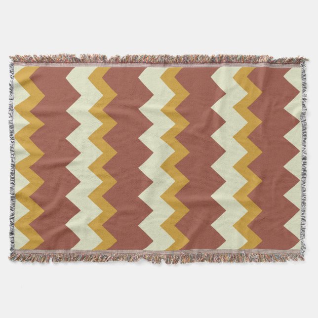 Chevron zigzag design natural green brown gold throw blanket (Front)