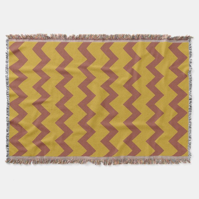 Chevron zigzag design natural yellow brown throw blanket (Front)