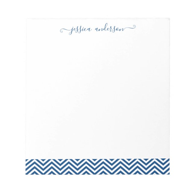 Chevron Zigzag Girly Script Chic Classic Navy Blue Notepad (Front)